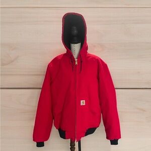Vintage Carhartt Men's J140 RED Hooded Jacket Size SMALL, Made In USA Rare